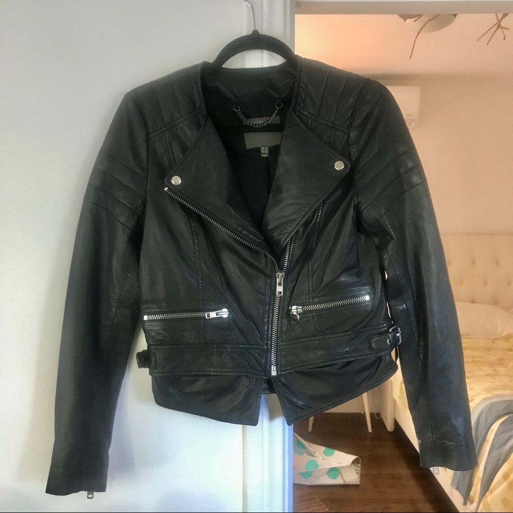 MUUBAA black leather moto jacket size small 4
